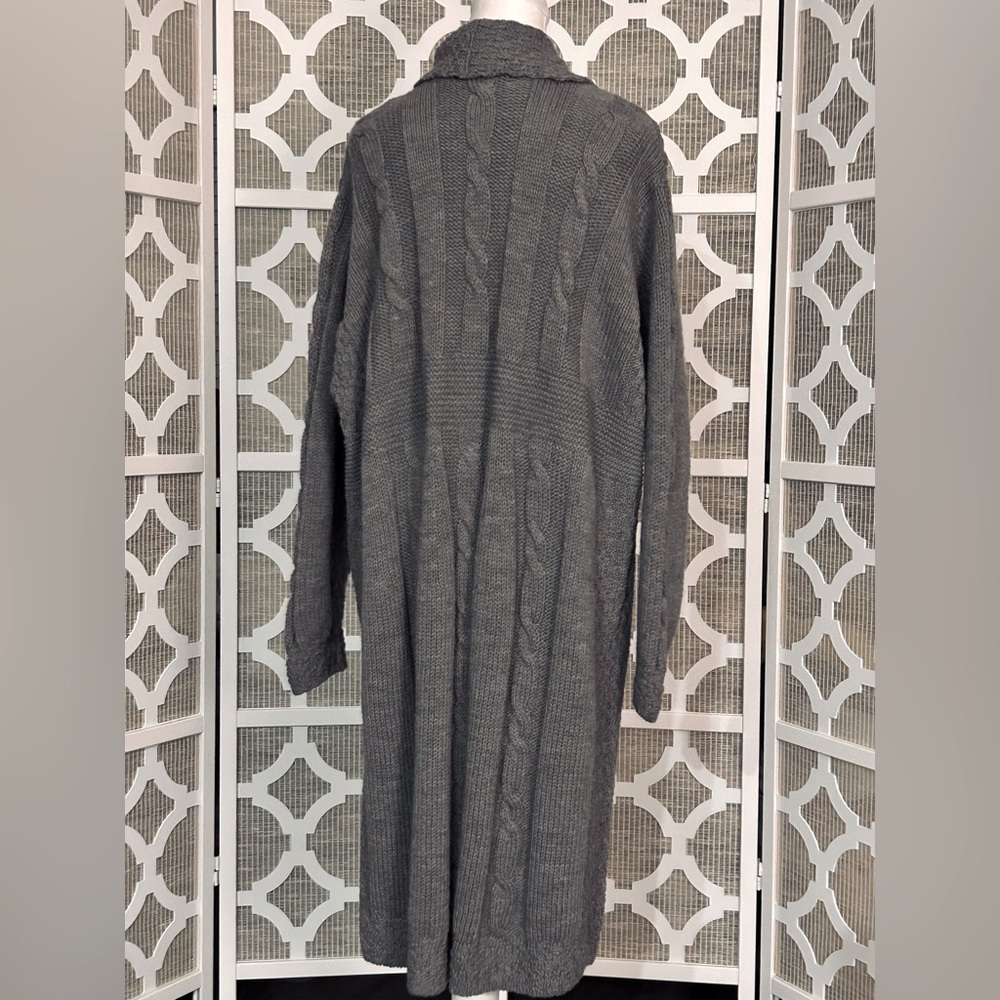 Aran Crafts Wool Gray Cable Knit Cardigan Irish XL 1X 2X Long Button Plus XXL - Picture 3 of 14